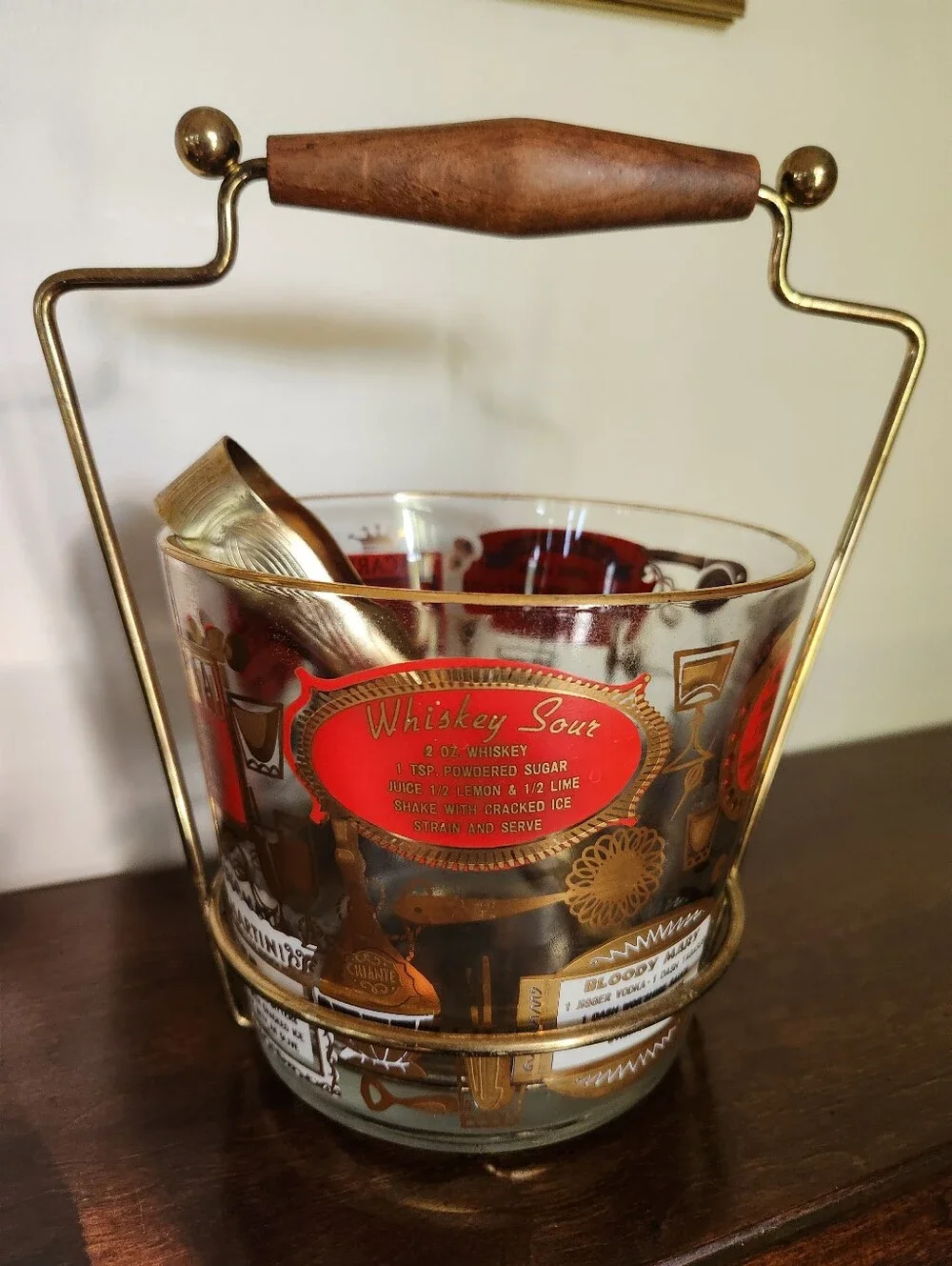 Mid-Century Jeanette Glass Bacardi Cocktail Recipe Ice Bucket